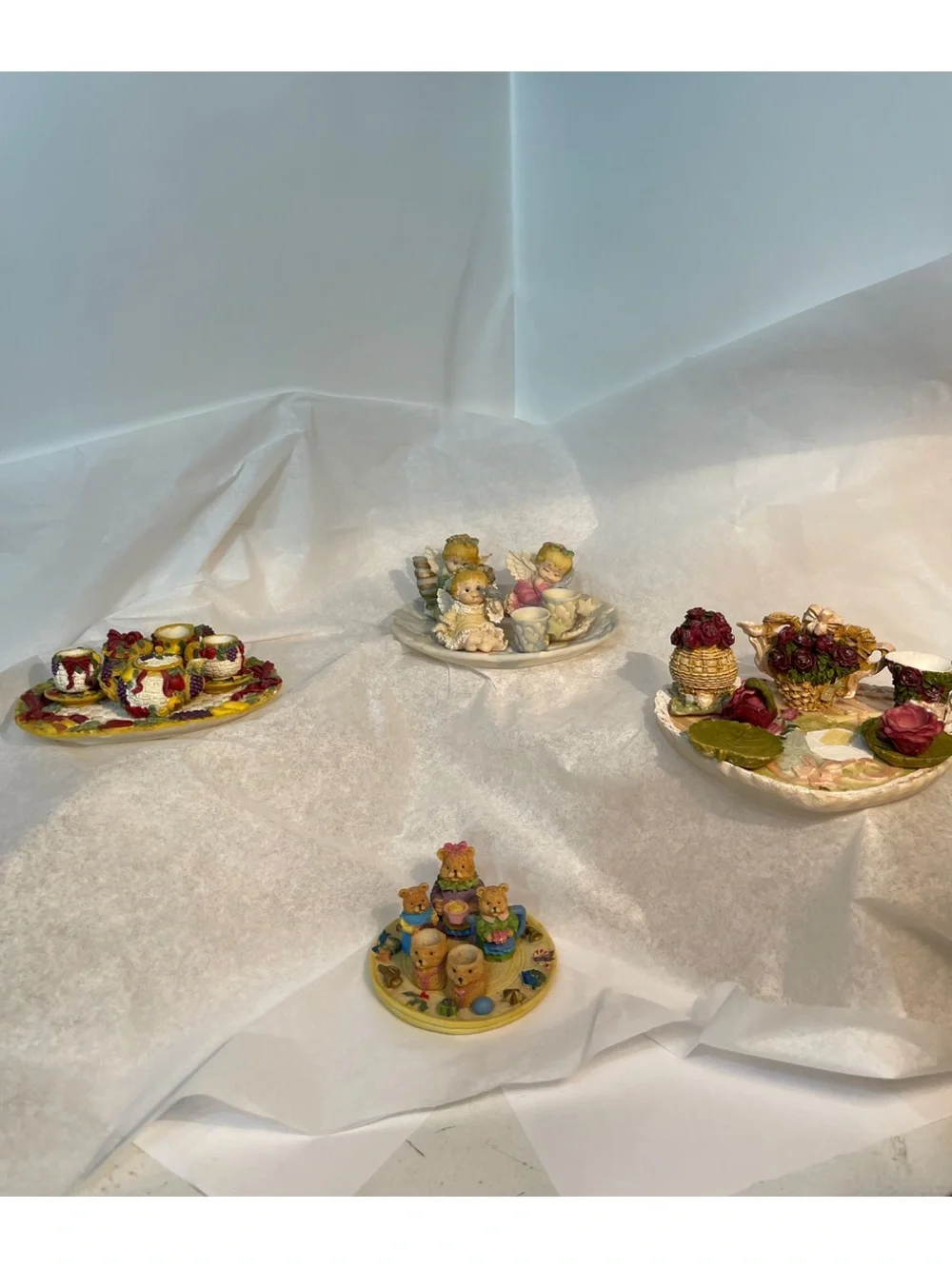 Vintage 4 Sets 33 Pcs Miniature PolyResin  Figurines Children’s Tea Setting!
